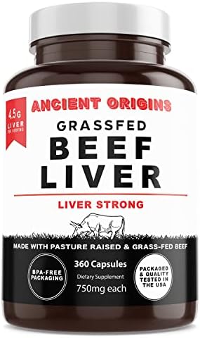 Ancient Origins Grass Fed Beef Liver Capsules (Капсулы), Supports Energy Production, Cleansing, Digestion, Immunity and Full Body Wellness, Non GMO, Freeze Dried Liver Support Supplement, 360 Capsules Ancient Origins