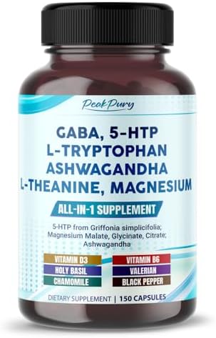 ГАМК, 5-HTP, L-Триптофан, Ашваганда 2000 мг, Ромашка, Магний - 150 капсул Peakpury