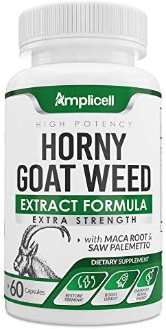 Horny Goat Weed - Male Enhancement Pills with L Arginine, Tongkat Ali, Panax Ginseng & Maca Root Powder (Порошок) - Horny Goat Weed for Men & Women Health - Mood Boost & Energy Pills - 60 Caps AMPLICELL