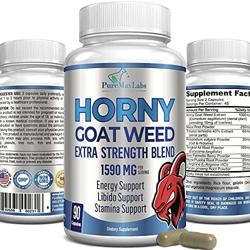 Horny Goat Weed 1590mg Extra Strength w. Maca, L-Arginine, Ginseng, Boost Performance, Stamina, Energy, Non-GMO Formula, 90 Capsules (Капсулы) YUMMYVITE