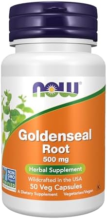 NOW Supplements, Goldenseal Root (Hydrastis canadensis) 500 mg, Herbal Supplement, 50 Veg Capsules (Вегетарианские капсулы) NOW Foods