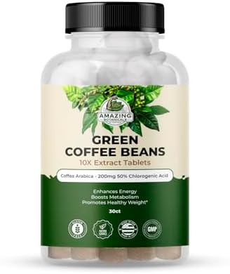 Green Coffee Bean Extract Tablets (Таблетки) - Coffea Arabica - 200mg 50% Chlorogenic Acid - 30 Count Amazing Botanicals