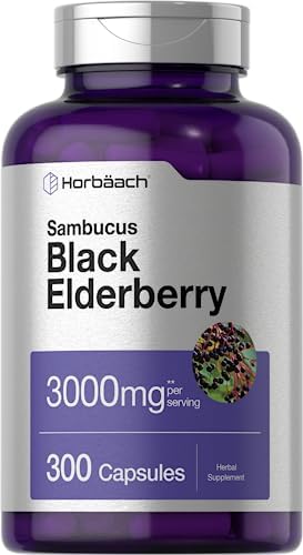 Horbäach Black Elderberry | 3000mg Capsules | 300 Count | Non-GMO, Gluten Free | Sambucus Supplement Horbäach