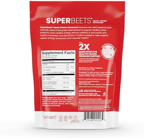 humanN SuperBeets Heart Chews Advanced - 100mg of CoQ10 Plus Beetroot & Grape Seed Extract, 120 Count humanN