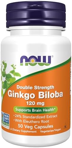 NOW Foods Supplements, Ginkgo Biloba 120 mg, Double Strength, Non-GMO Project Verified, 50 Veg Capsules (Вегетарианские капсулы) NOW Foods