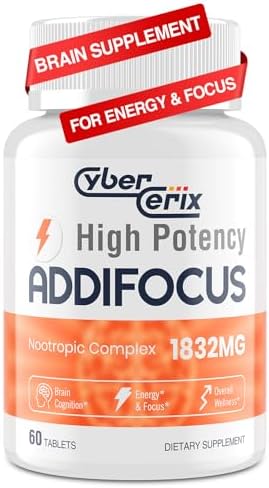 17-in-1 Brain Supplement for Memory and Focus - Nootropic Brain Supplement for Concentration, Clarity, Energy & Focus - Natural Caffeine Blend with Vitamins, Amino Acids & Herbal Extracts - 60 Tablets (Таблетки) CyberCerix