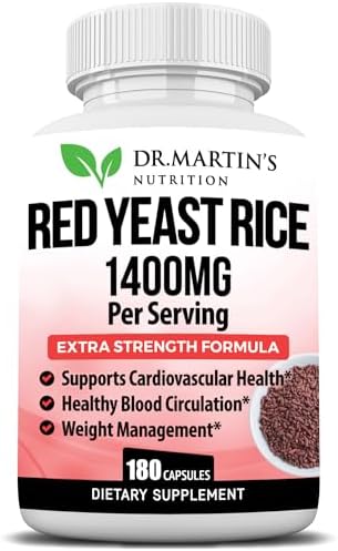 Red Yeast Rice Extract 1400mg Supplement 180 Count | Maintain Healthy Cholesterol Levels | Supports Cardiovascular & Blood Circulation For Healthy Heart, Digestion, Weight Management & Overall Health DR. MARTIN'S NUTRITION