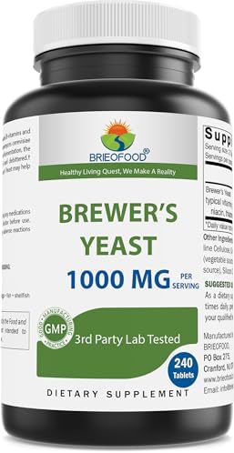 Brieofood Brewers Yeast 1000 mg per Serving (Порция) - 240 Tablets (Таблетки) - 3rd Party Labe Tested for Purity & Quality Brieofood