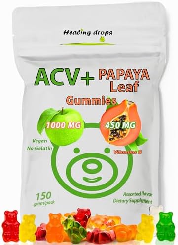 ACV Gummies & Papaya Leaf Extract Gummies - Premium Potent Apple Cider Vinegar Supplement - Iodine Infused & Vitamins B6 B12 – Platelets Hair Skin & Heart friendly (1, Regular) HEALING DROPS