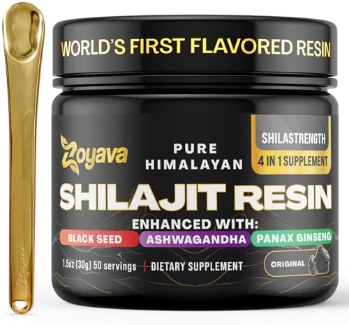 Shilajit Resin Pure Himalayan Organic Resin, Black Seed Powder (Порошок) Ashwagandha Panax Ginseng Shilajit for Men and Women, High Potency Herbal Blend for Enhanced Energy 600 MG (Caramel Flavor-50 Servings (Порции)) Zoyava