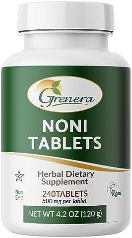 Grenera Noni Tablets (Таблетки), Made Using Organic Whole Fruit Noni Kosher, Halal Certified Noni Supplement, 240 Tablets Grenera