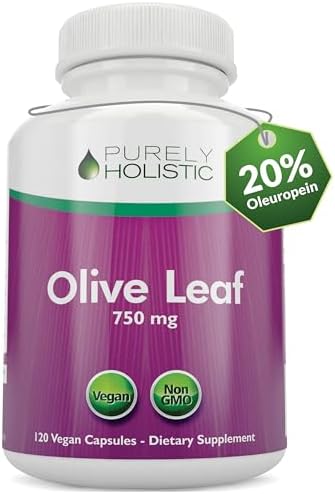 Purely Holistic Olive Leaf Extract 750mg Non-GMO Maximum Strength - 120 Vegan Capsules (Веганские капсулы) - 20% Oleuropein - 4 Month Supply - Support Supplement Purely Holistic