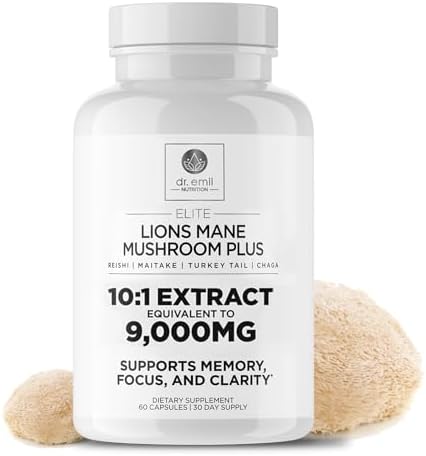 DR. EMIL NUTRITION 9000mg Organic Lions Mane Supplement Capsules (Капсулы) with Chaga, Reishi & Maitake - Natural Mushroom Blend for Wellness Support Dr. Emil Nutrition