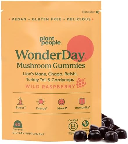 Plant People WonderDay Mushroom Gummies (Жевательные конфеты) Daily Multi Support for Whole Body Balance, Mood, De-Stress, Energy, Immune and Gut Health, Vegan, Non-GMO, Eco-Friendly Jar (60 Count) Plant People