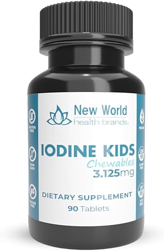 New World Health Brands Kids Chewable Iodine Tablets (Таблетки) - 3.125mg | 90 Tablets | Thyroid Health, Metabolic Function, Easy to Swallow New World Health Brands