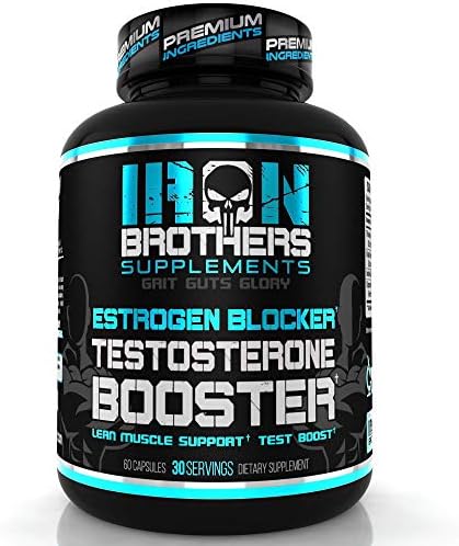 Iron Brothers Supplements Testosterone Booster for Men with Estrogen Blocker - Anti-Estrogen Dietary Supplements - Grape Seed & Tribulus Terrestris – Pack of 60 Capsules – Muscle Growth Boost - 30 day Iron Brothers Supplements