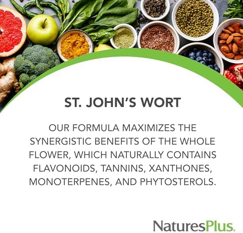 Natures Plus Herbal Actives St John's Wort, Extended Release - 450 mg, 60 Vegan Tablets (Таблетки) - Vegetarian, Gluten-Free - 60 Servings (Порции) Natures Plus