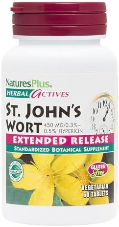 Natures Plus Herbal Actives St John's Wort, Extended Release - 450 mg, 60 Vegan Tablets - Vegetarian, Gluten-Free - 60 Servings Natures Plus