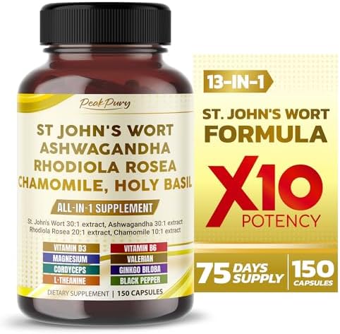 St. John's Wort 15000mg Ashwagandha 6000mg Rhodiola Rosea 2000mg Chamomile 500mg - Made in USA PEAKPURY