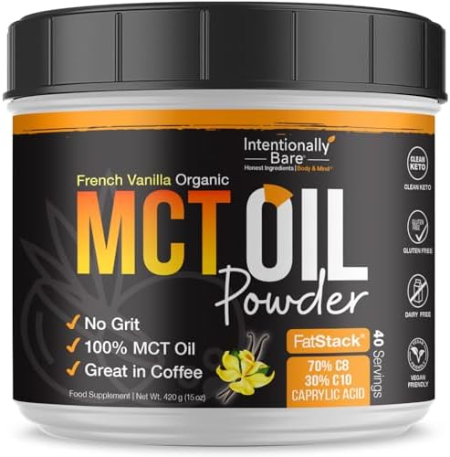 Intentionally Bare MCT Oil Powder (Порошок) French Vanilla MCT Coffee Creamer - C8 MCT Oil Powder for Energy Mood & Metabolism - No Grit MCT Powder Excellent in Baking Shakes & Keto Creamer for Coffee - 40 Ser Intentionally Bare