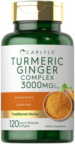 Carlyle Turmeric and Ginger Supplement 3000 mg | 120 Softgel Capsules | Turmeric Curcumin Complex | with Black Pepper Extract | Non-GMO, Gluten Free Carlyle