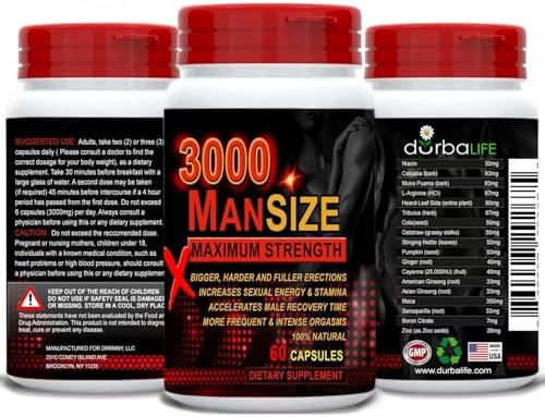 Mansize 3000 Male Supplements Multi Maca & Tribulus Formula Up to 3000mg (1 Month Supply) DurbaLife