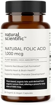 Organic Folic Acid Supplement 1000 mcg - Vitamin B9 (Folate) from Organic Lemon Peel - 60-Day Supply - Plant-Based, Gluten-Free, Vegan, Non-GMO - 60 capsules - Premium Dietary Supplement NATURAL SCIENTIFIC