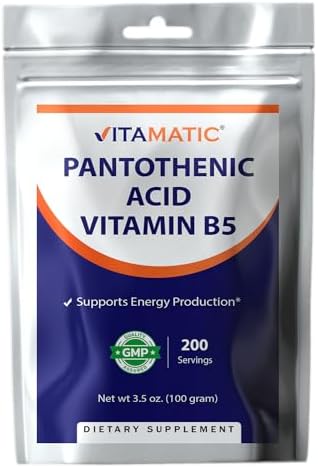 Vitamatic Pantothenic Acid Pure Powder (Порошок) 500 mg per Serving (Порция) - 100 Grams - Also Called Vitamin B5-200 Servings (Порции) Vitamatic