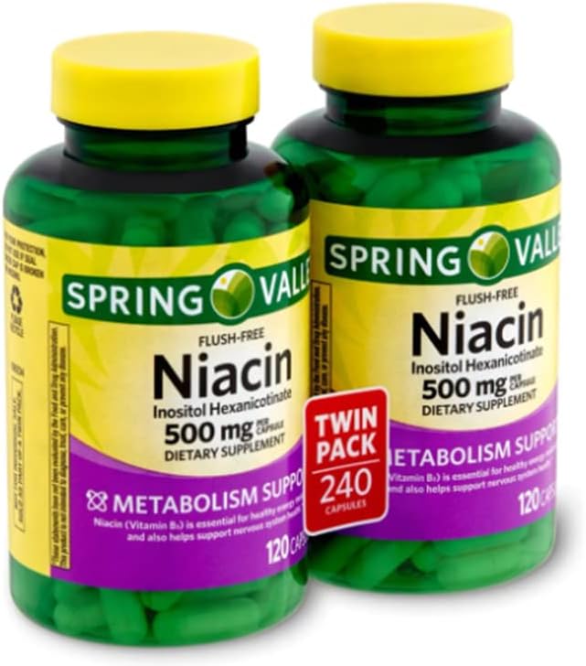 Spring Valley - Flush Free Niacin (B-3) 500 mg, 240 Capsules (Капсулы) (2 Bottles of 120) USA