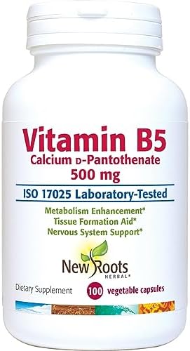 NEW ROOTS HERBAL Vitamin B5-500mg - 100 Capsules (Капсулы) - Vitamin B5 Pantothenic Acid Supplement - Calcium D B5 Vitamins Pantothenic Acid 500mg - B5 Supplement Pantothenic Acid B5 NEW ROOTS HERBAL