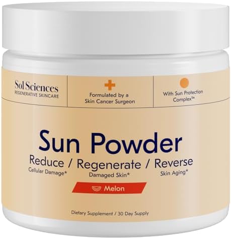 The First 3-in-1 Drinkable Skincare, by World-Class Dermatologist & Skin Surgeon, Regenerative Formula, Nicotinamide, Collagen Peptides, Biotin, Glutathione (30 Servings (Порции), Melon Sunrise) Sun Powder