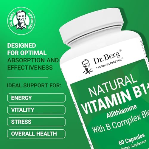 Dr. Berg Natural Vitamin B1 B6 B12 Complex - Allithiamine Vitamin B1 Supplement with 8 Essential Vitamin B Complex for Men & Women Including Thiamin, Niacin, Folate, Magnesium & More - 60 Capsules (Капсулы) Dr. Berg Nutritionals