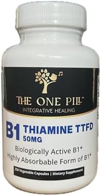 Vitamine B1 Thiamine TTFD, Thiamine Tetrahydrofurfuryl Disulfide, 50mg-250Capsules,Vegan,Non GMO,No Artificial fillers or sterate additives. The One Pill Integrative Healing