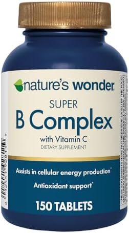 Nature's Wonder Super B Complex with Vitamin C, Vitamin B12, & Folic Acid – Supports Energy Metabolism, Immune Function, Nervous System, Skin & Muscle Health, 150 Tablets (Таблетки) Nature's Wonder