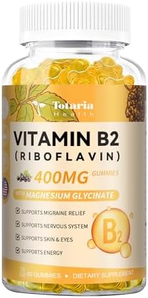 Vitamin B2 Gummies (Жевательные конфеты), Riboflavin 500mg Supplement for Kids & Adults with Magnesium Glycinate & Elderberry, Migraine Relief, Energy, Skin & Nervous System Support, Vegan, 60 Gummies Totaria