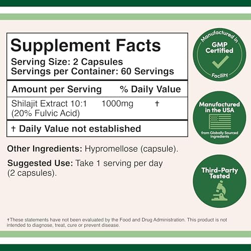 Гималайские капсулы Шиладжит 1000 мг с 20% фульвокислотой, 120 шт. Double Wood Supplements