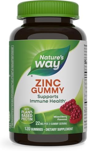 Nature's Way Zinc Gummies (Жевательные конфеты), Daily Immune Support Gummies*, 100% Daily Value Zinc per Gummy, Mixed Berry Flavored, 120 Gummies (Packaging May Vary) Nature's Way