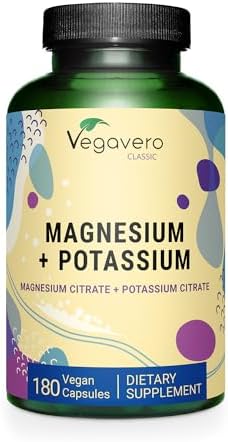 Potassium (250 mg) Magnesium (250 mg) Citrates | Highly Bioavailable Supplement | Blood Pressure, Nervous System, Nerve Support* | Lab-Tested, NO Artificial Additives | 180 Capsules | Vegan Vegavero