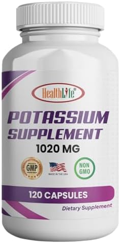 HealthLife Potassium Supplement, 1020 mg,60 Servings, 120 caps, Potassium Bicarbonate HEALTH LFE