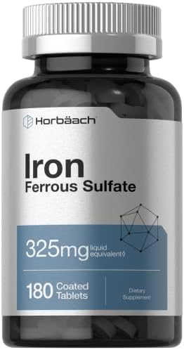 Horbäach Iron Ferrous Sulfate 325mg | 180 Count | Vegetarian, Non-GMO & Gluten Free Dietary Supplement Horbäach