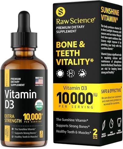 Liquid (Жидкость) Vitamin D Drops (Капли) - Vitamin D3 10,000 IU for Faster Absorption - Helps Support Strong Bones & Healthy Heart - Vit D3 for Mood & Immune System Function - High Dose D3 Vitamin Sublingual - 2 fl oz (Жидкие унции) S RAW SCIENCE