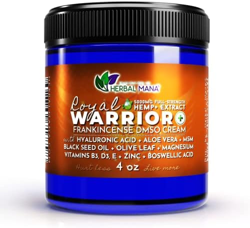 Herbal Mana Royal Warrior with 5000mg Hemp Lotion - 99.9% Pure DMSO Cream, Magnesium & Frankincense Essential Oil - Organic MSM Muscle & Foot Relaxer, Skin Vitality, Nerve & Neck Relief Massage Cream Herbal Mana