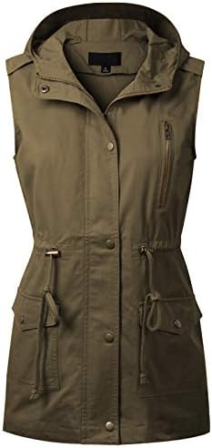 MixMatchy Women's Hooded Adjustable Drawstring Utility Pocket Anorak Safari Jacket Vest MixMatchy