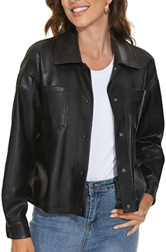 Женская Кожаная куртка Fahsyee Faux Leather Shacket Moto Biker Fahsyee