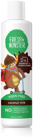 Fresh Monster 2-in-1 Kids Shampoo & Conditioner, Toxin-Free, Hypoallergenic, Tear-free Shampoo & Conditioner for Kids, Watermelon (8.5oz) Fresh Monster