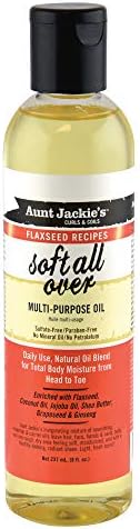 Aunt Jackie's Flaxseed Recipes Soft All Over, Multi-Use Oil for Hair and Body, Enriched with Flaxseed, Avocado, Coconut Oil and Marshmallow Root, Bottle 8 Fl Oz AUNT JACKIE'S