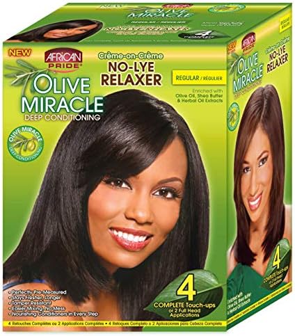 African Pride Olive Miracle Deep Conditioning No-Lye Relaxer - Regular Kit 4-Count African Pride