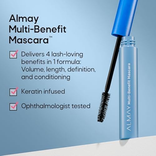 Almay Mascara, Volume, Length, Definition & Conditioning, Multi-Benefit Eye Makeup, Hypoallergenic and-Fragrance Free, 501 Blackest Black,0.24 Fl Oz (Pack of 1) Almay