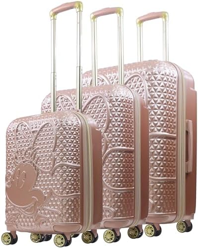 FUL Disney Minnie Mouse 3 Piece Rolling Luggage Set, Textured Hardshell Suitcase with Wheels Set, 21, 25 and 29 Inch, Rose Gold FUL