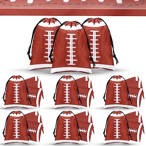 Hosuly 24 Pcs Football Drawstring Gift Bags Football Goodie Bags Colorful Birthday Favor Bags Bulk Party Supplies Drawstring Bags Candy Bags for Boys Girls, 10 x 7 Inch Berlune